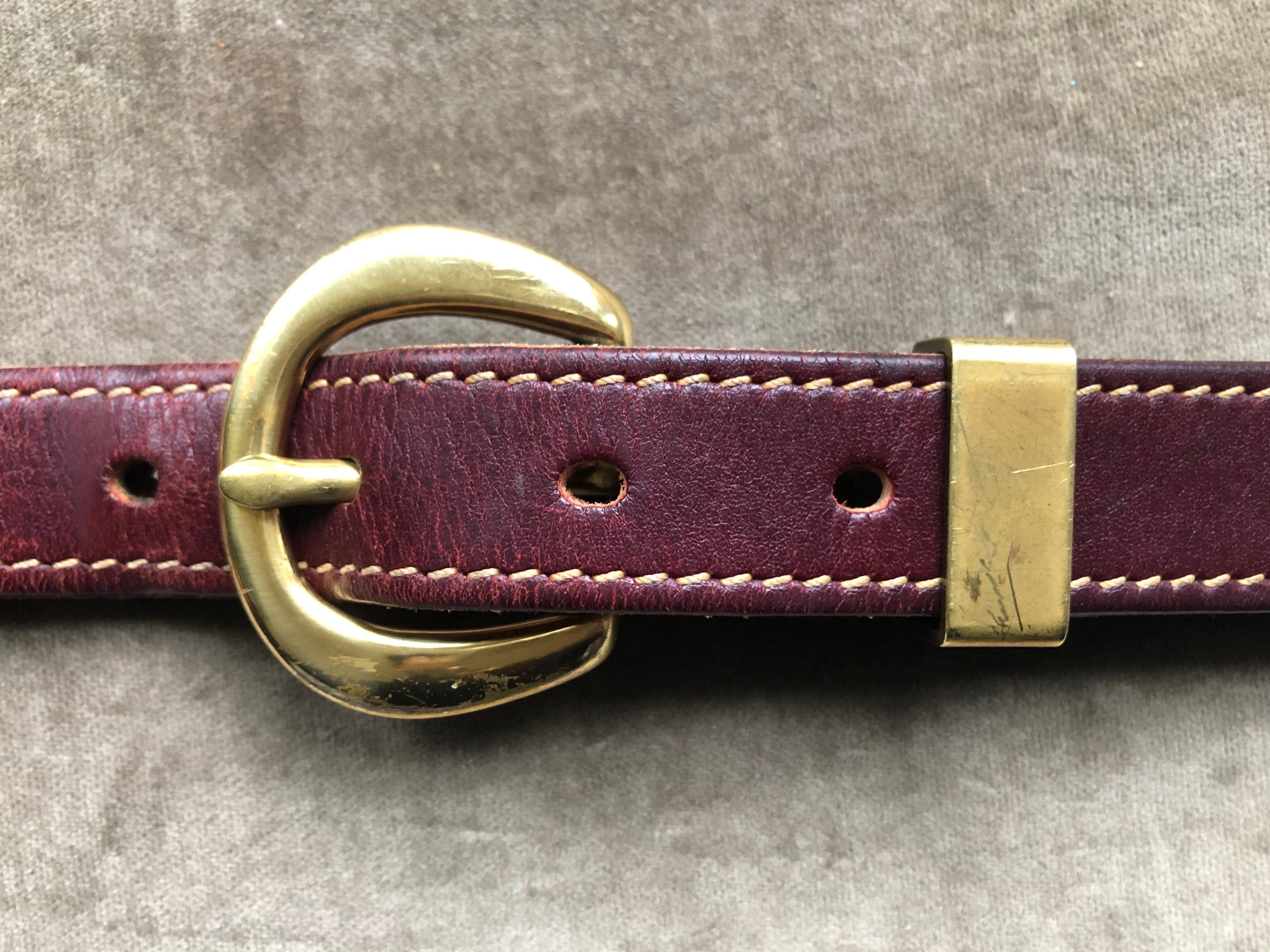 60s 70s Burgundy Oxblood Thick Leather Belt M L XL 36 38 