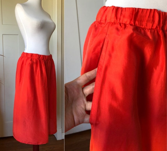 80s Silk Vibrant Coral Red Bright Lightweight Bre… - image 5