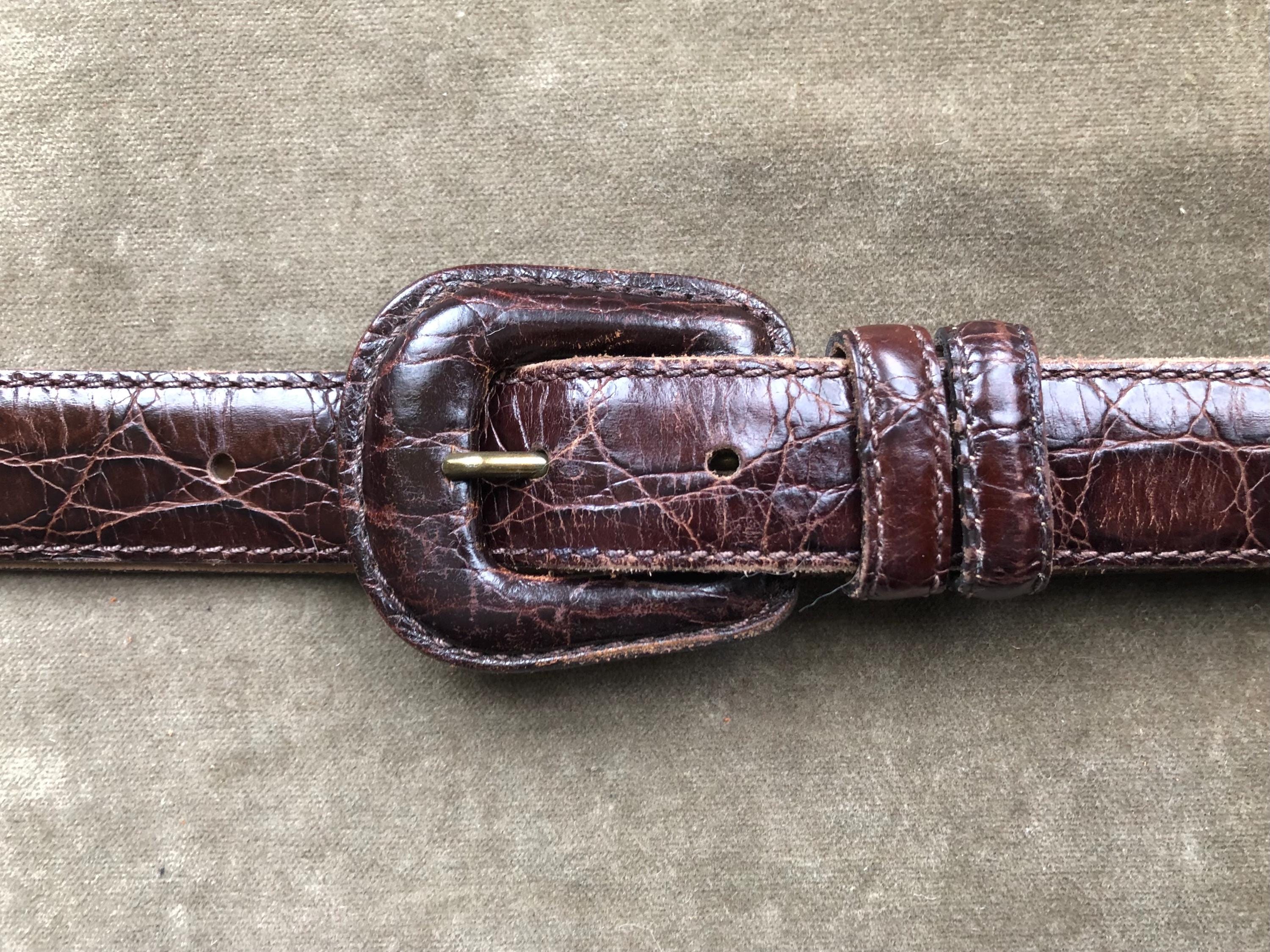 90s Calfskin Leather Croc Embossed Dark Brown Skinny Fashion  display picture 2