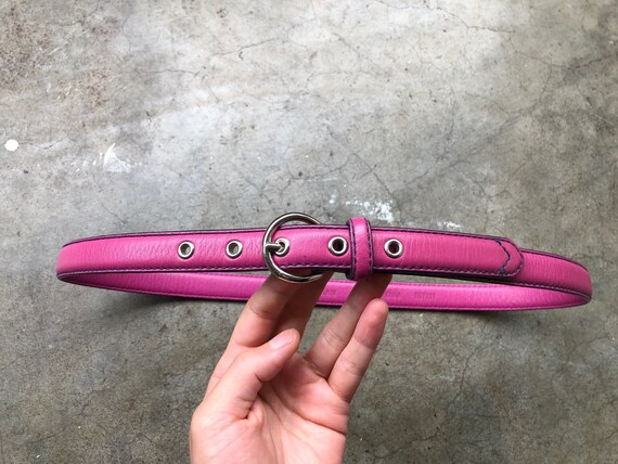 Vintage 90\'s Pink Leather Skinny Belt Trending Blogger Fave Festival Academia 90s Skinny Pink Leather Belt | Preppy Leather Trouser Belt  main image 3