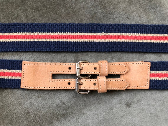 60s 70s Woven Cotton Fabric Striped Belt XS S 26 … - image 10