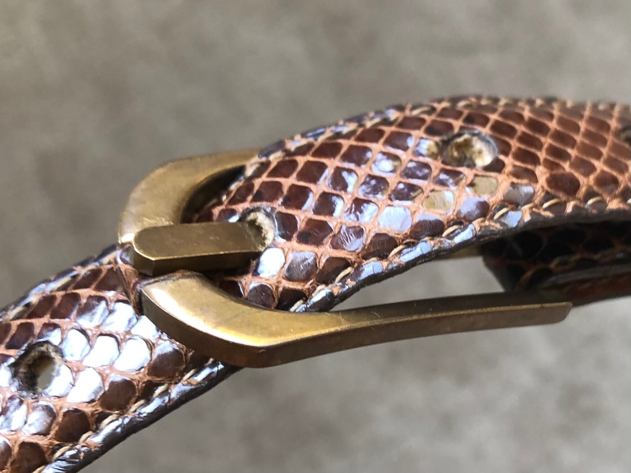Skinny Snakeskin Shimmery Dark Brown Patent Slim Leather 
