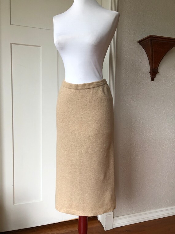 80s Wool Knit Midi Mid Length Sweater Skirt Back … - image 4