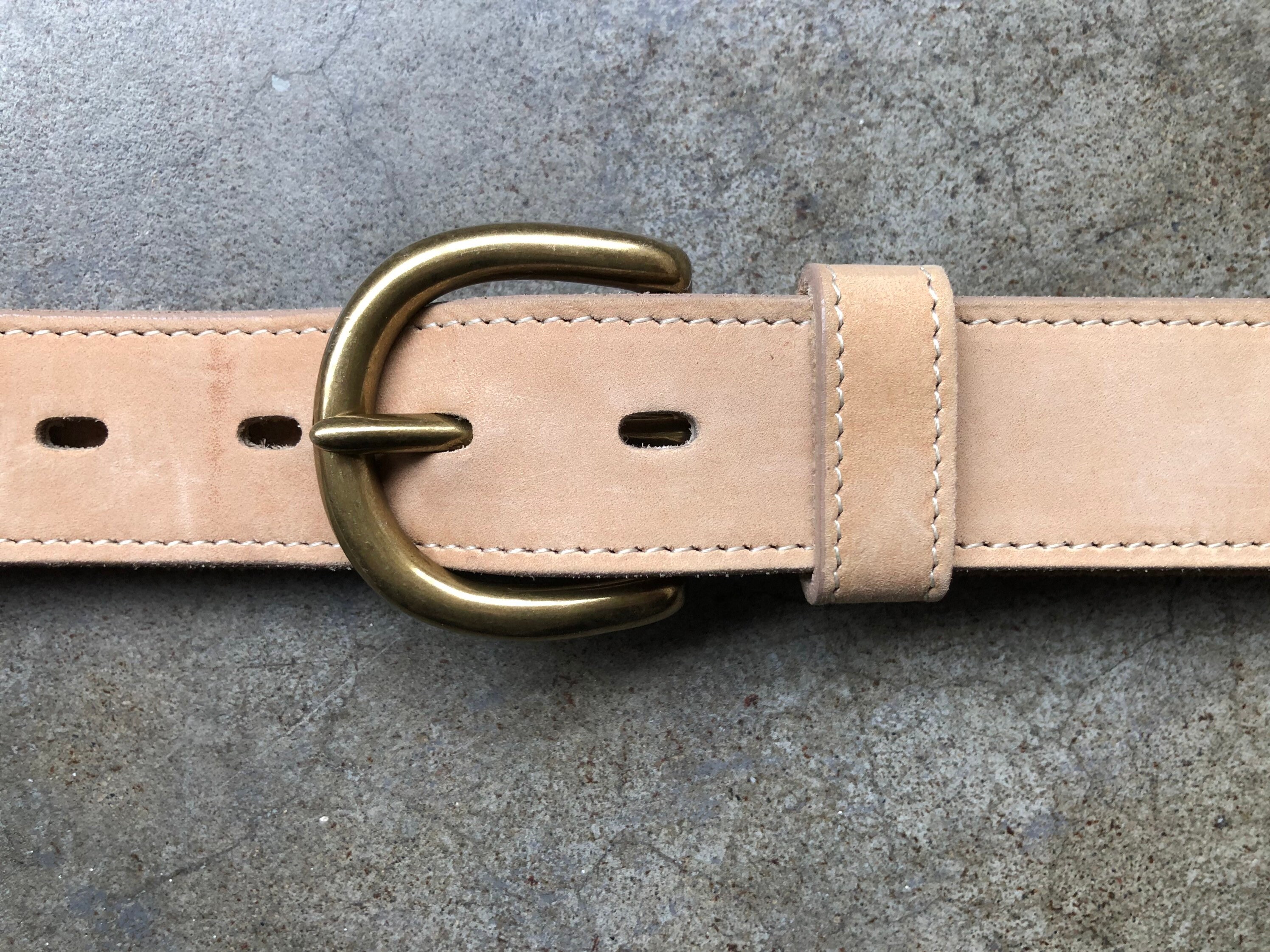 Thick Beige Tan Suede Leather Heavy Duty Solid Brass Buckle 