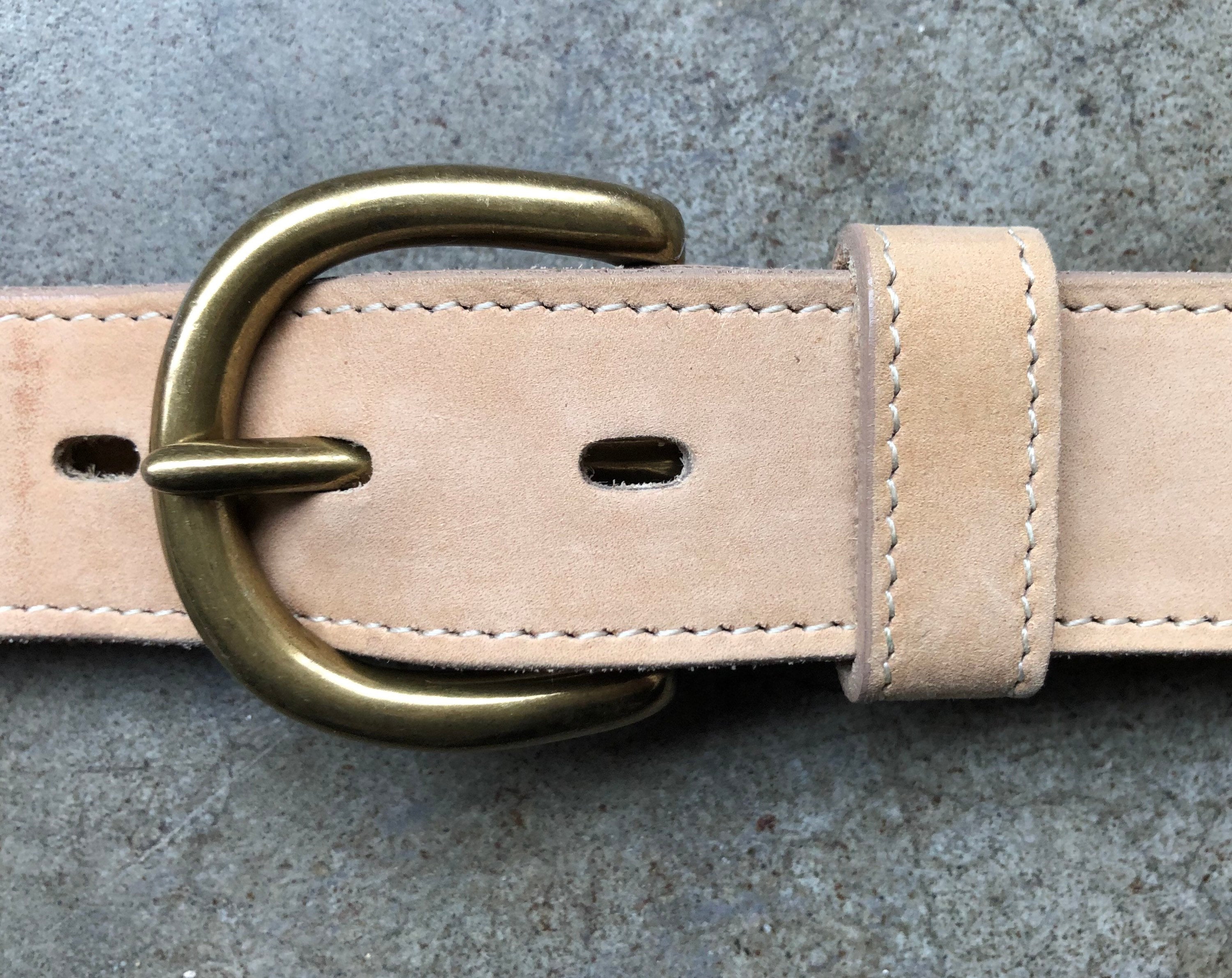 Thick Beige Tan Suede Leather Heavy Duty Solid Brass Buckle Belt