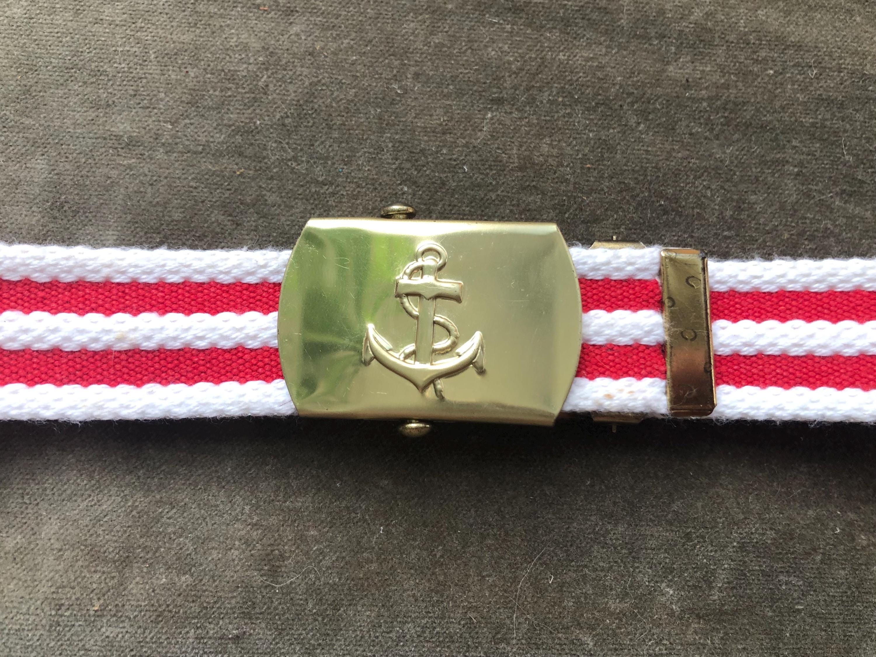 Nautical Anchor Brass Buckle Retro 70s 80s Red White Striped  display picture 2