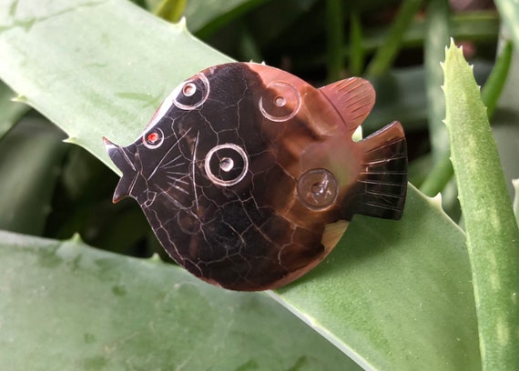 Seashell Abalone Carved Puffer Fish Blowfish Broo… - image 6