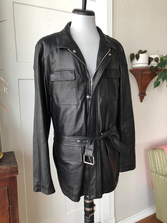 Mens Fratelli Rossetti Soft Black Leather Zip Field Jacket Trench