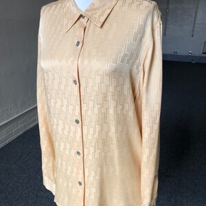Zanella Italy Silk Drapey Satin Retro Geometric Woven Peach Nude Button