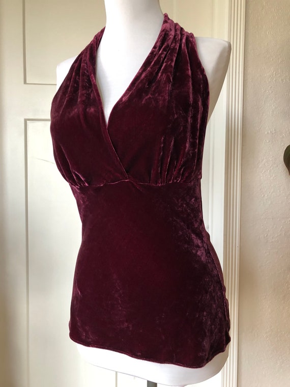 90s Velvet Halter Dark Plum Burgundy Tank Slip To… - image 7