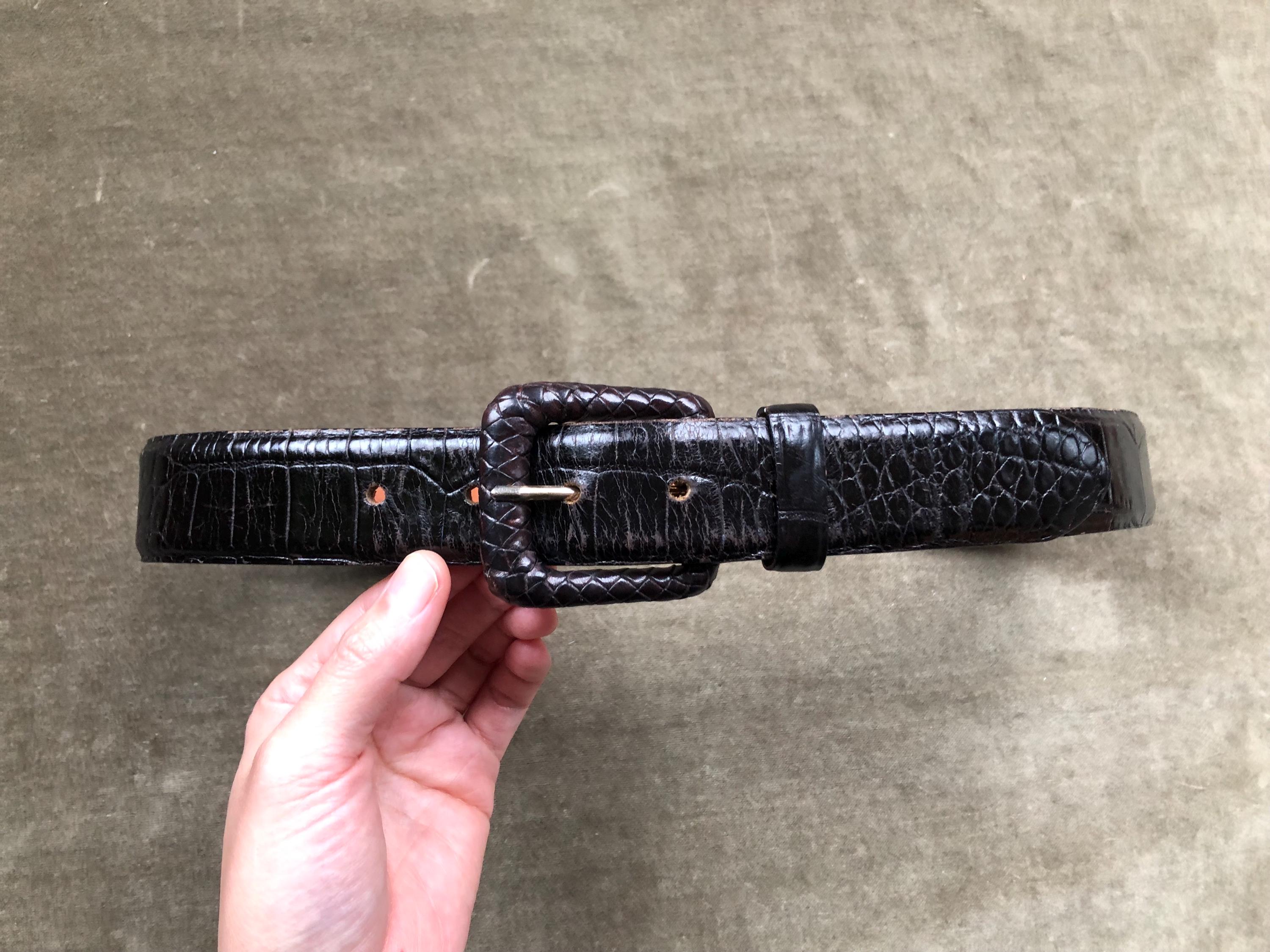Black Leather Croc Embossed Wide Western Belt Woven Wrapped 