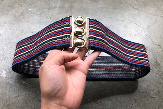 1970s 80s Wide Cotton Stretch Retro Rainbow Striped Woven  display picture 1