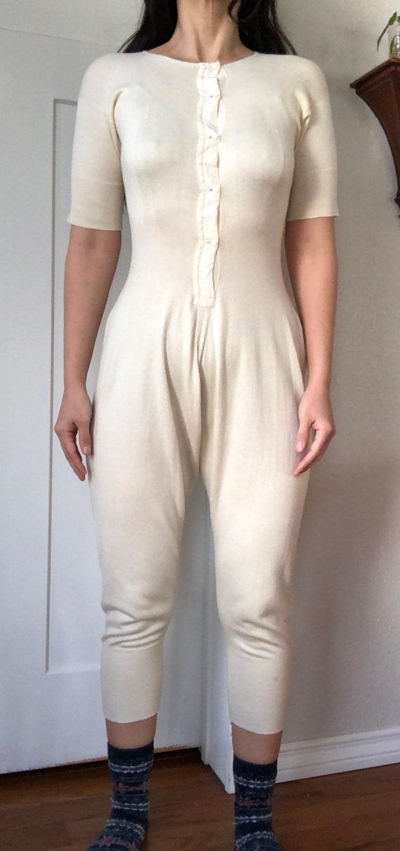 Antique 1900s Knit One Piece Thermal Pajama Rompe… - image 5