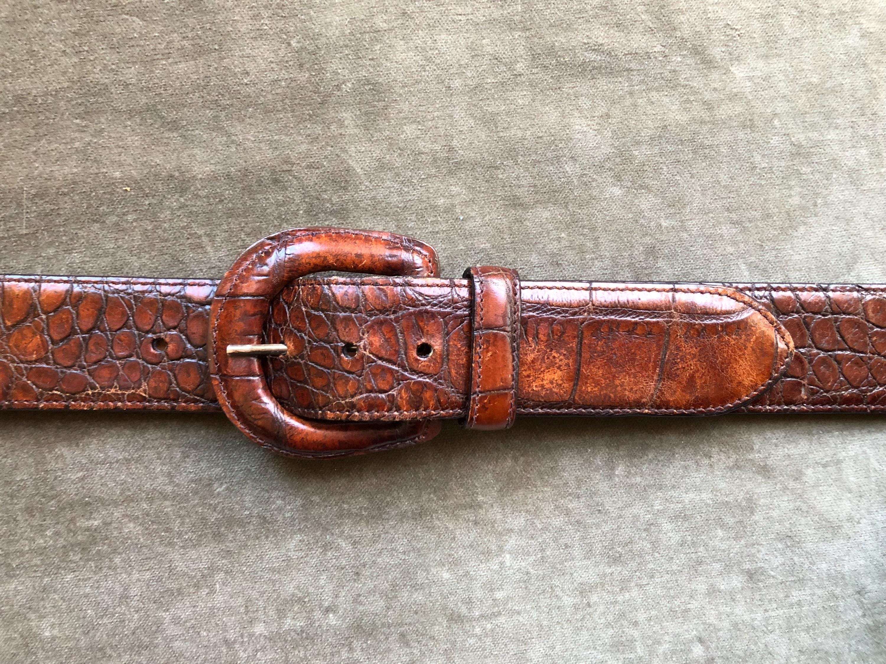 90’s/Y2K Leather Statement Brown Croc Embossed Belt with Silver Rivets Marc Nolan Leather Belt - Brown Crocskin main image 4