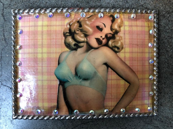 90s Handmade Pulp Pin Up Girl Collage Picture Bel… - image 3