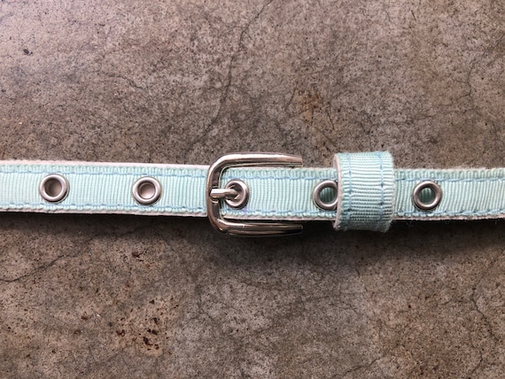 90s Skinny Light Baby Blue Grosgrain Ribbon Fabric Belt  display picture 1