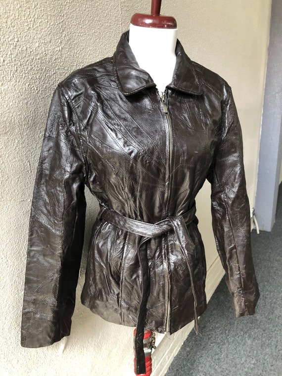 90s Espresso Dark Brown Leather Patchwork Sewn Pi… - image 5