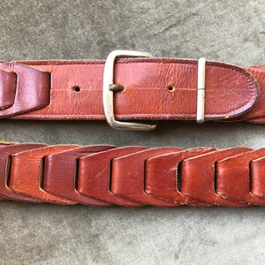 60s 70s Rust Brown Leather Chain Link Woven Belt Vintage S  display picture 1