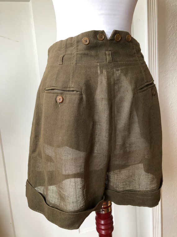 Olive Linen Sheer Woven High Waisted Flared Pleat… - image 8