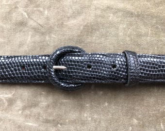 Skinny Croc Lizard Reptile Embossed Polished Black Leather  display picture 2