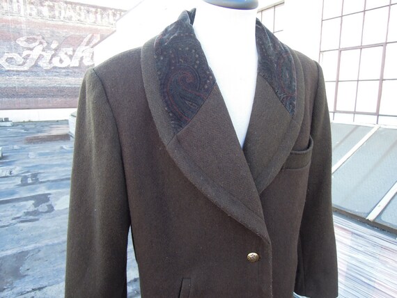 Vtg Paisley Velvet Trimmed Shawl Collar 1990's dar