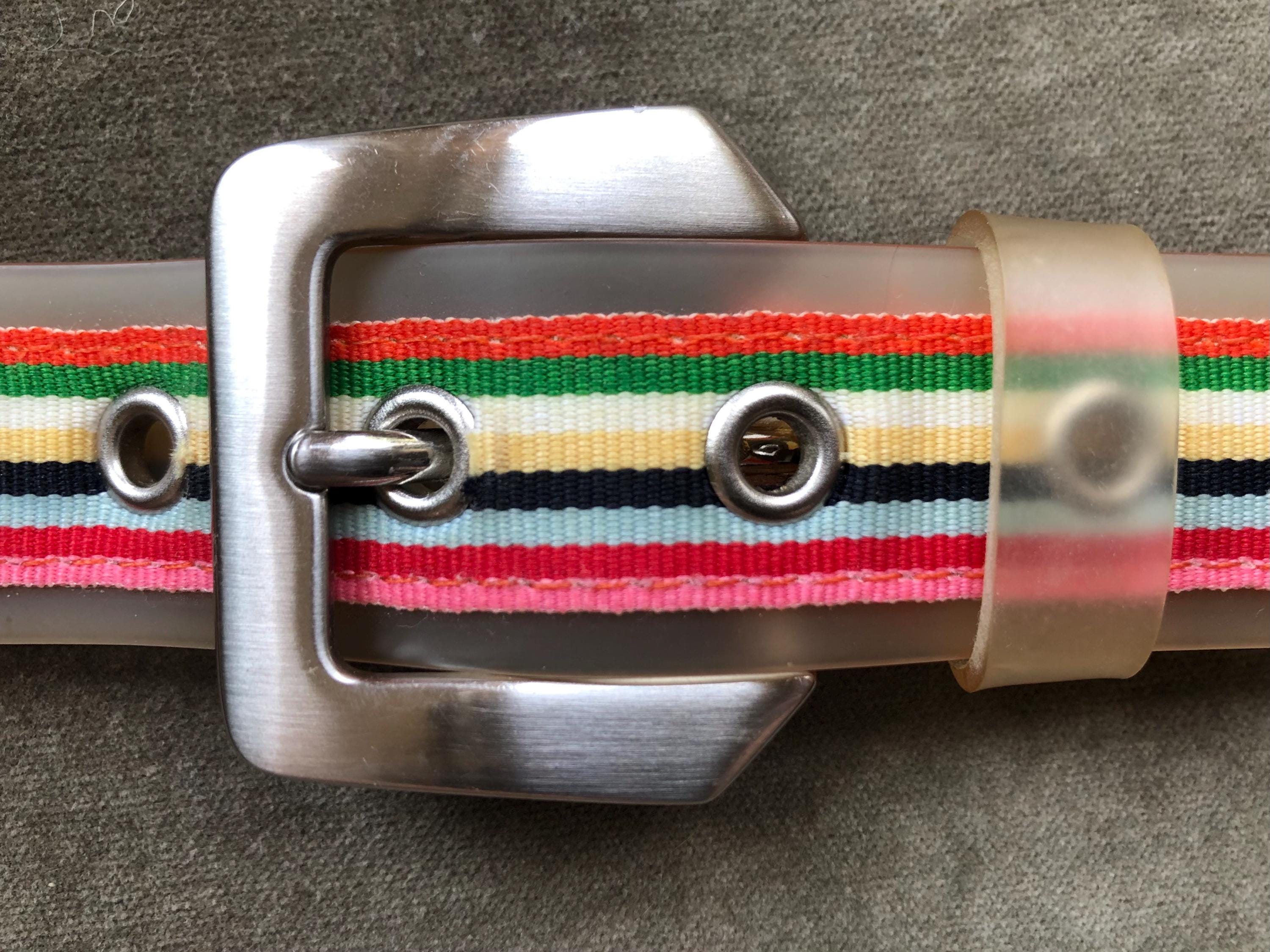 Vintage 90s rainbow striped woven cloth chord ribbon trim belt 1970s 80s Wide Cotton Stretch Retro Rainbow Striped Woven  main image 3