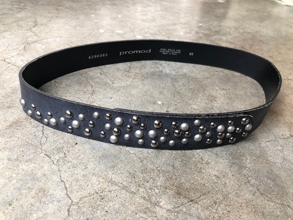 90s Black Italian Leather Hidden Buckle Belt 1990s Size M L