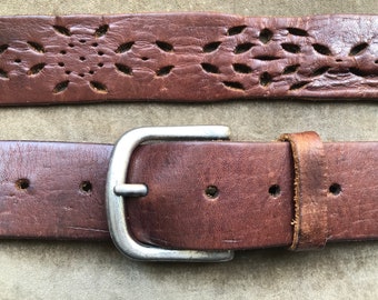 Brown Leather Wide Floral Tooled Belt With Cut Outs and  display picture 2