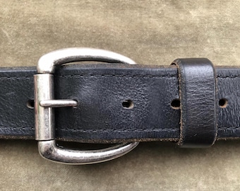 Cinturón de trabajo de cuero grueso negro resistente, talla M, L, XL, cintura 32, 34, 36, 38, 40, hebilla de acero gruesa vintage de los años 90, industrial, EE. UU.