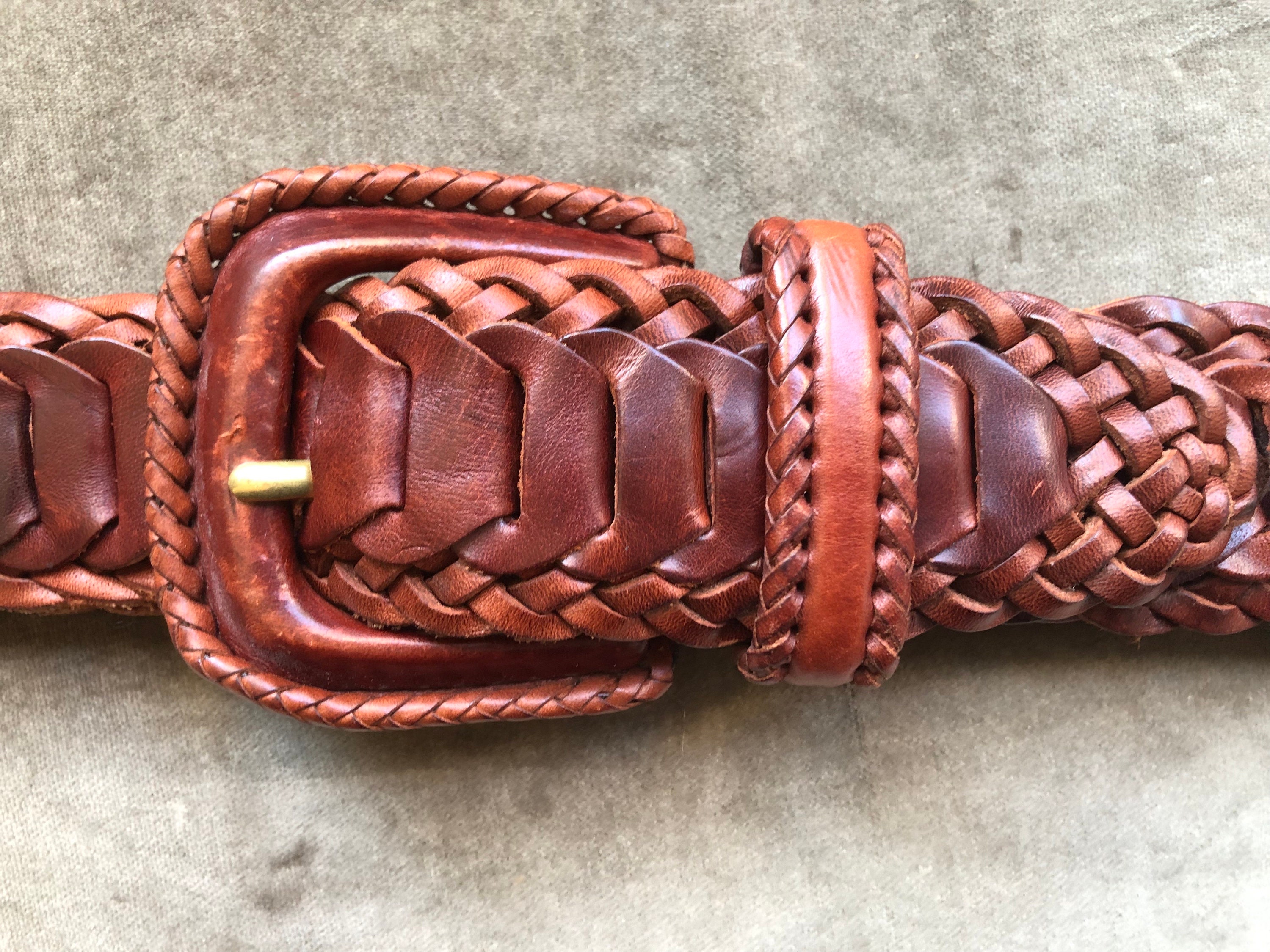 Chunky Thick Woven Wide Leather Belt 1990s 90s Vintage L 32
