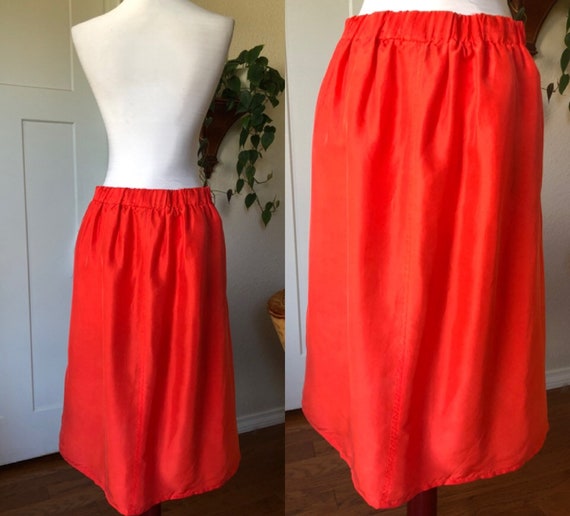 80s Silk Vibrant Coral Red Bright Lightweight Bre… - image 9