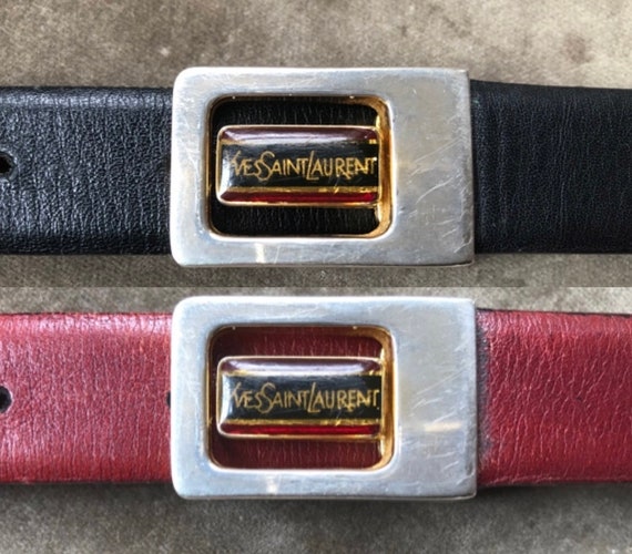 小物 80s VINTAGE YSL FRANCE PINK LEATHER BELT Vintage Yves Saint Laurent Retro Belt Enamel YSL Logo Clamp