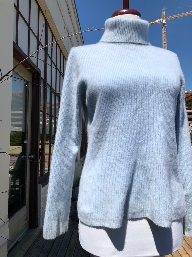 Vtg 90s cashmere warm soft Baby Light Blue Ribbed Knit