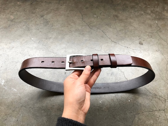 90s Vintage Thick Leather Belt Belts for Men Brown Genuine