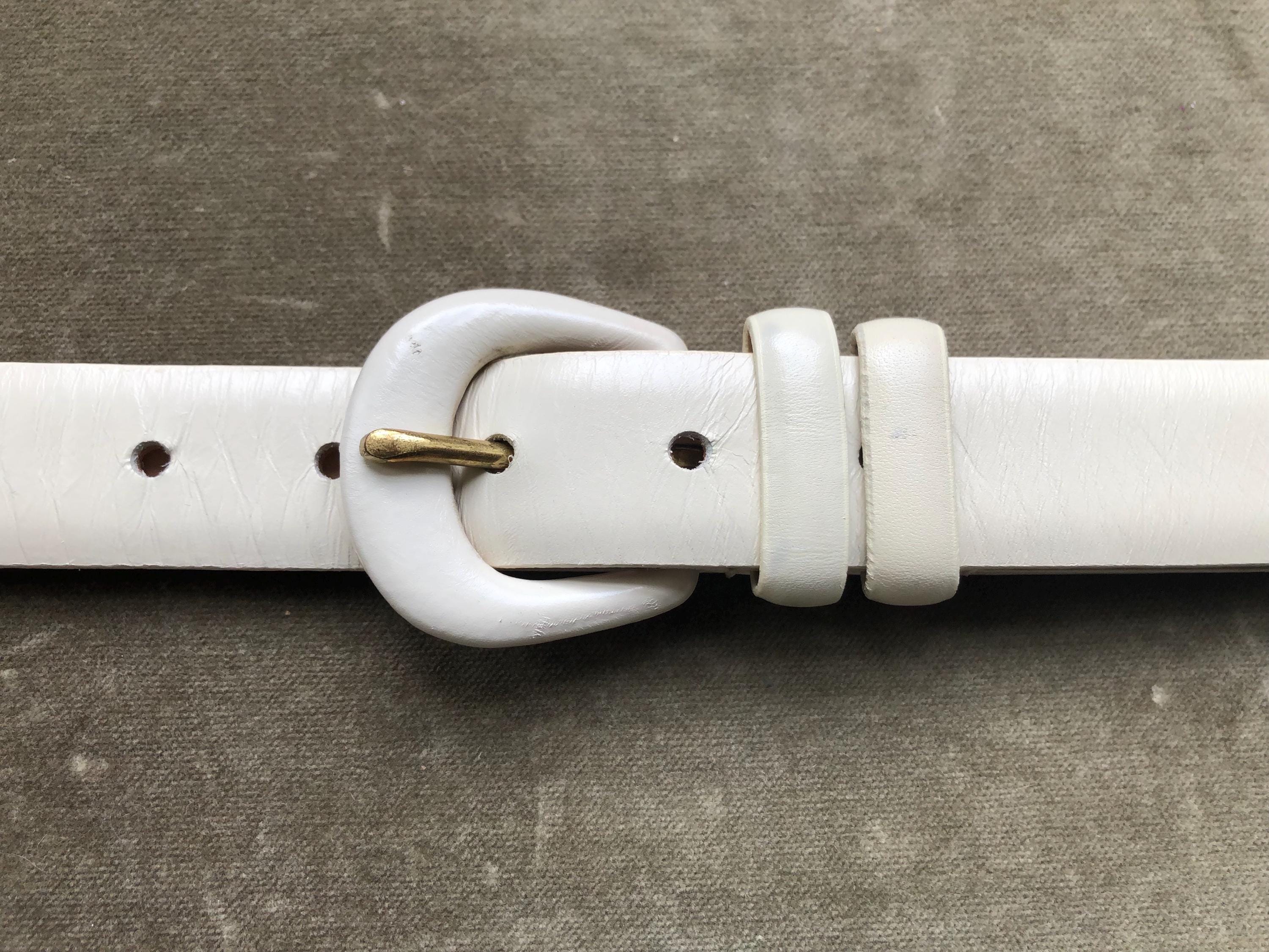 Vintage Leather Shop Cream Belt Strap Cable Buckle Vintage Cream Leather Skinny Belt - Etsy main image 3