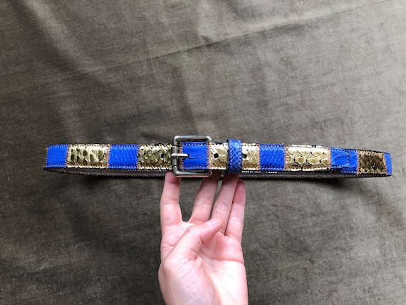 90s Genuine Snakeskin Patchwork Lapis Lazuli Blue… - image 2