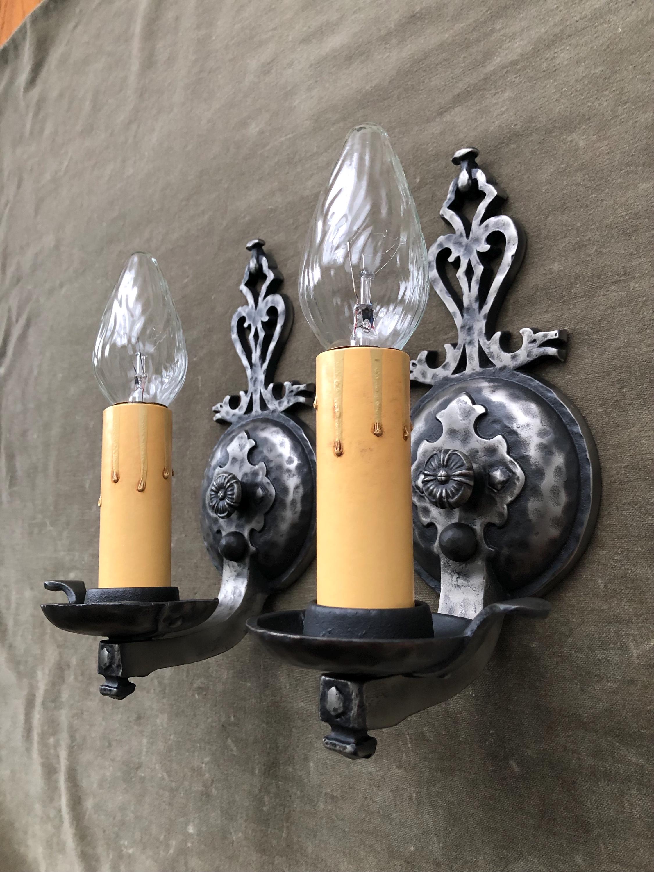 1920s Antique Dog Head Pair Set Tudor Spanish Revival Hammered