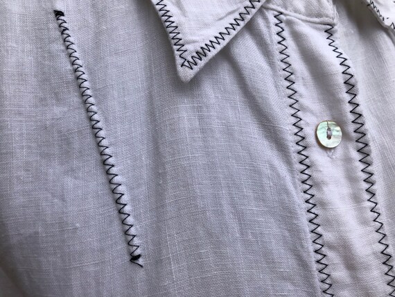 90s White Irish Linen Woven Button up Oxford Cutt… - image 3