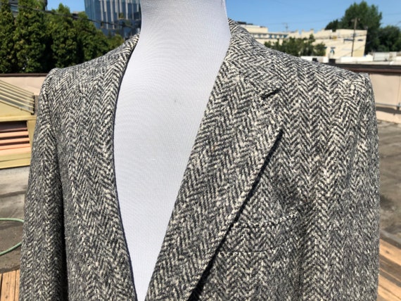 Mens Thick Tweed Wool Gray Grey Herringbone Strip… - image 7