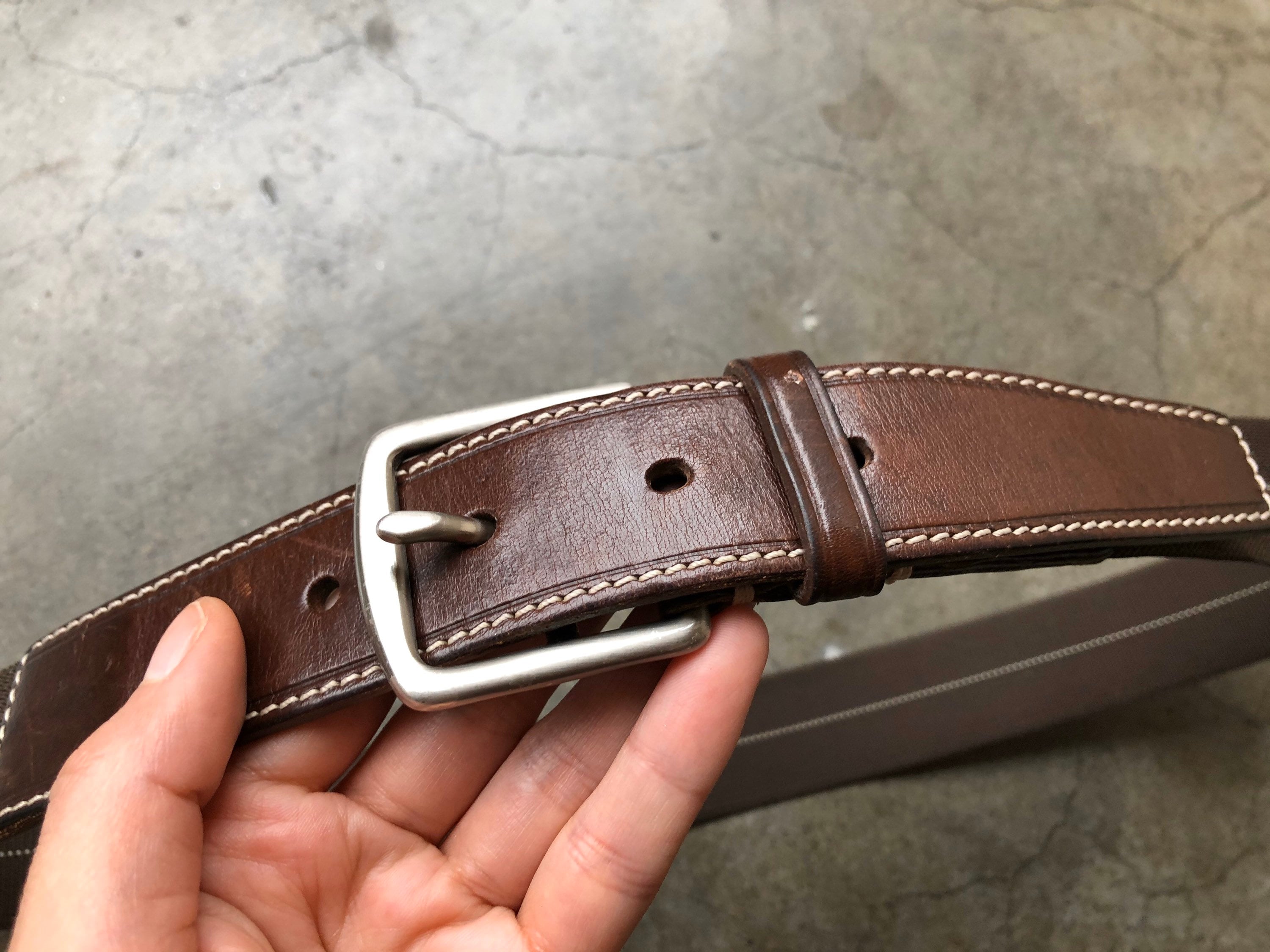 COACH Brown Leather Nylon Stripe Ribbon Woven Surcingle 