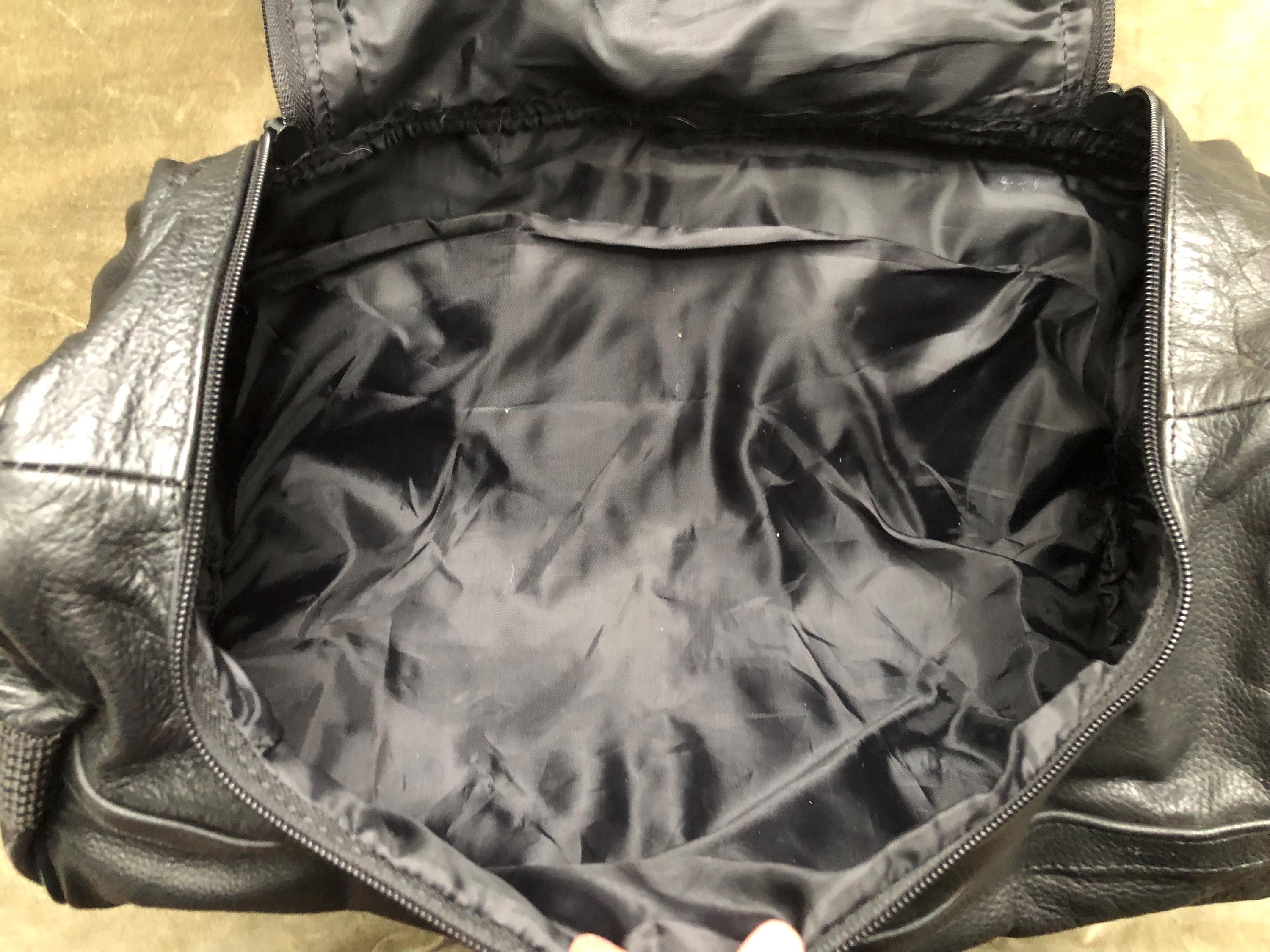 1980s 90s Petite Soft Thick Black Leather Patchwork Duffle Duffel