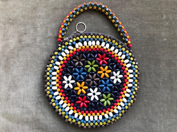 Vintage SUZANNE wood beaded purse clutch handbag 1930… - Gem