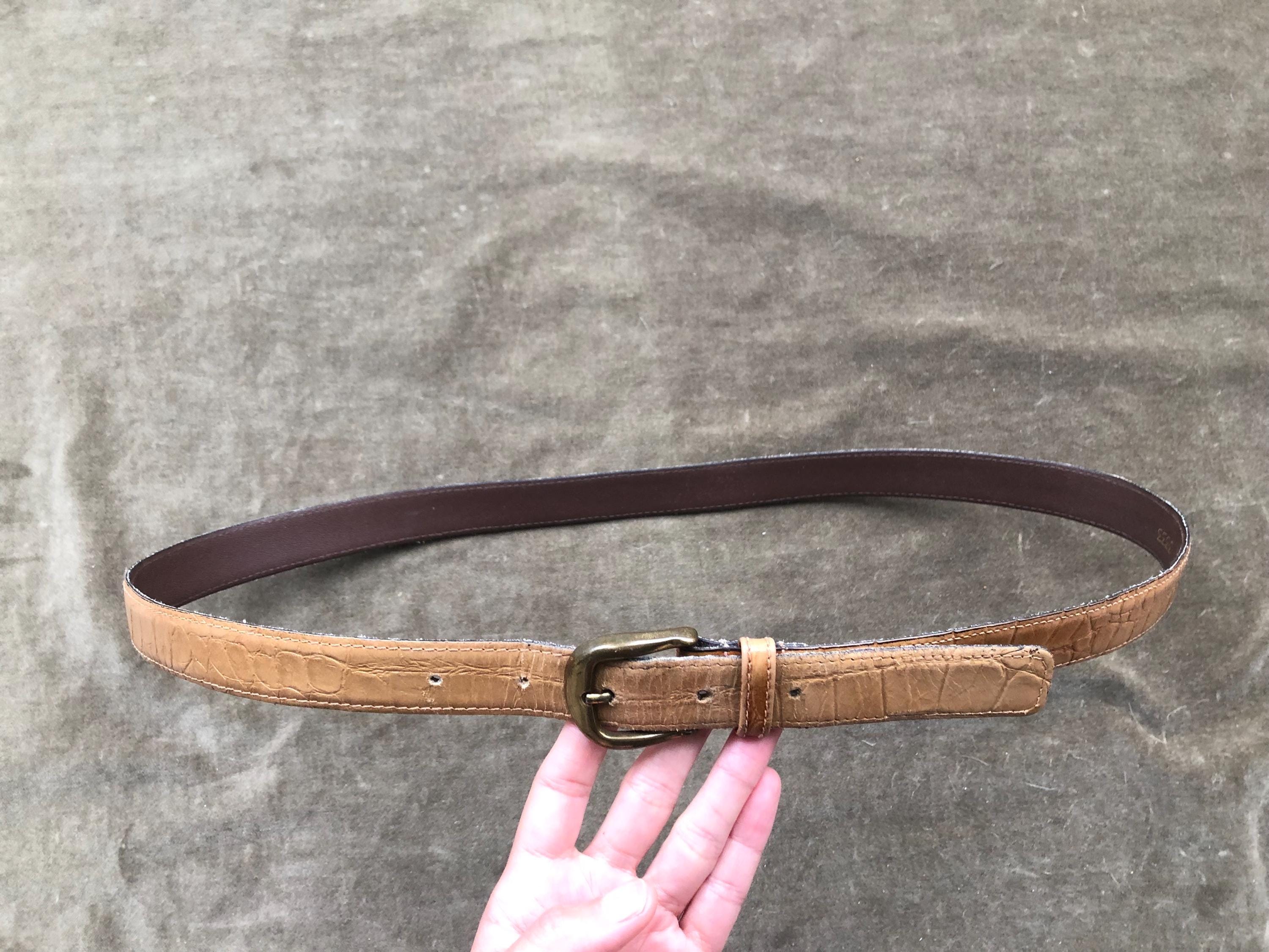 Vintage 1980s Cream Leather Belt with Brass Buckle Levi main image 3