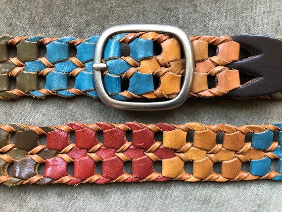 90s Y2k Boho Leather Multicolor Chain Link Woven Belt Size S  display picture 3