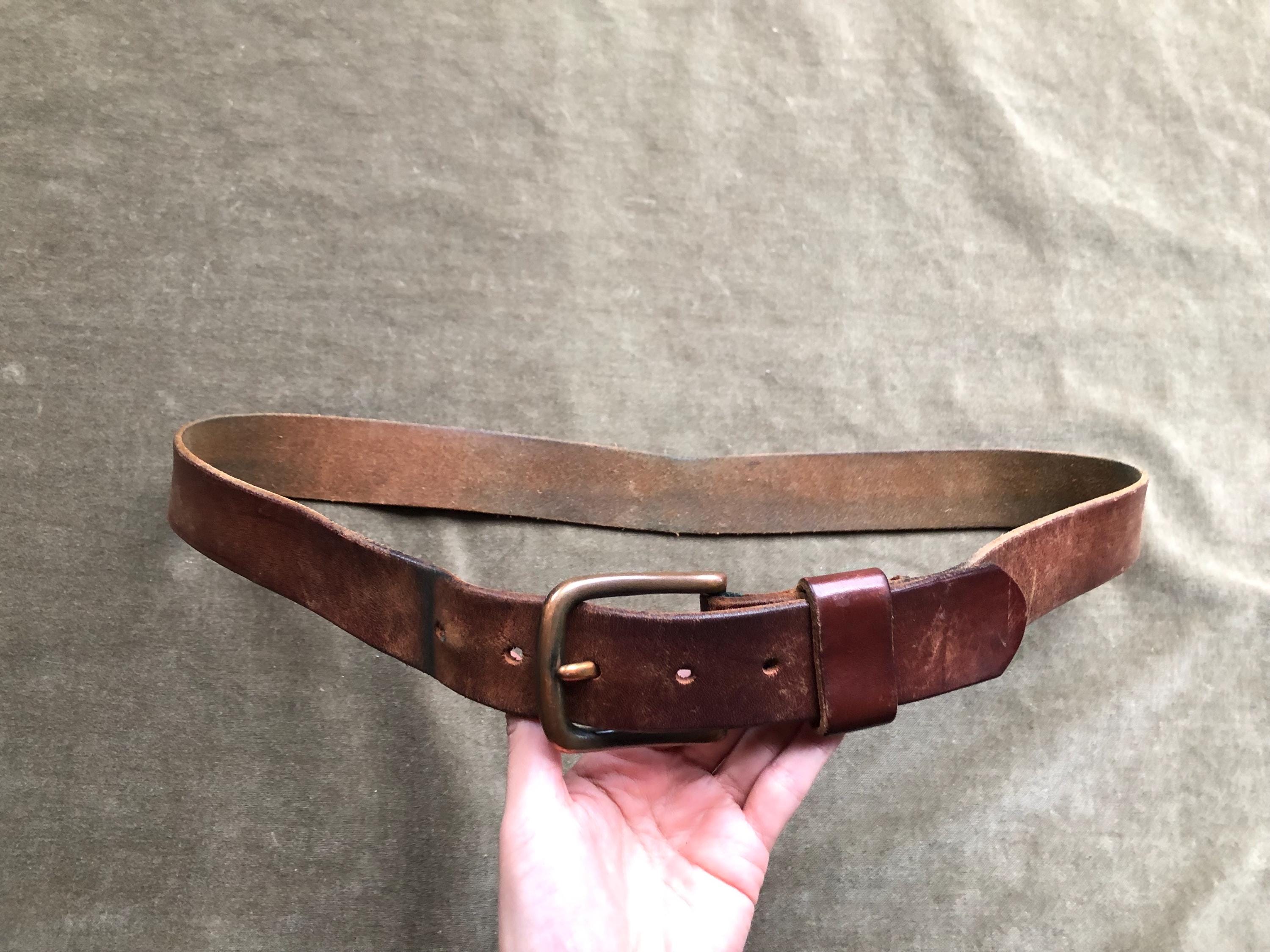 90s Thick Brown Leather Heavy Duty Belt 1990s Vintage M L XL
