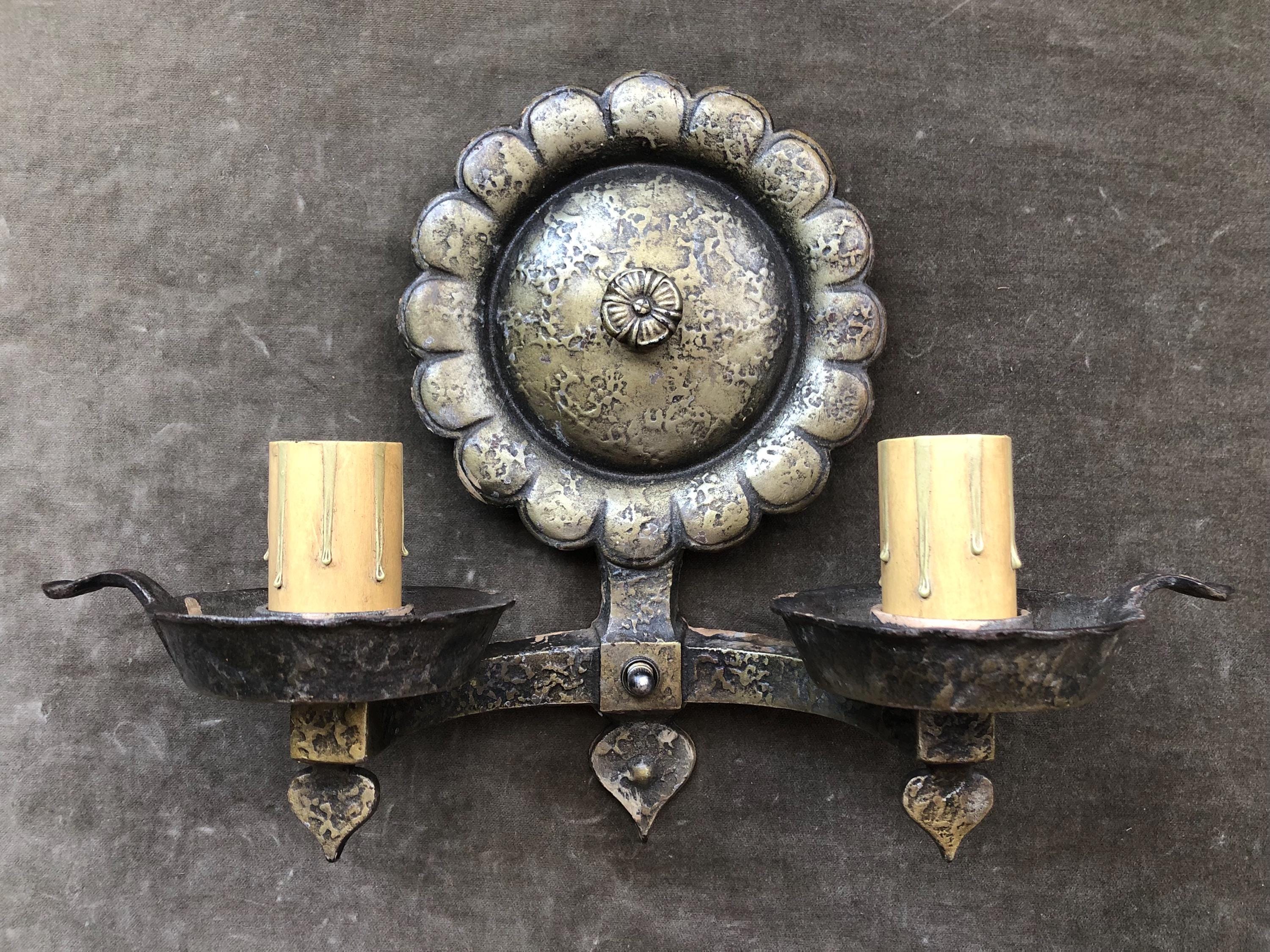 1920s Antique Arts & Crafts Electric Wall Mount Sconce Double