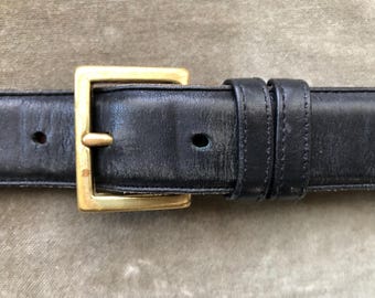 WCM New York Black Leather Belt Gold Circle Buckle Genuine 