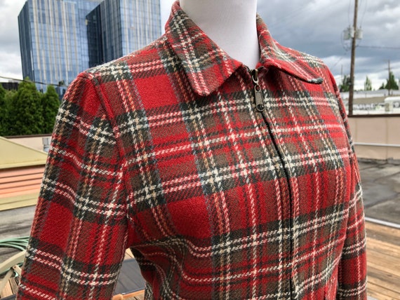 90s Womens Plaid Flannel Red Green Wool Tweed Wove