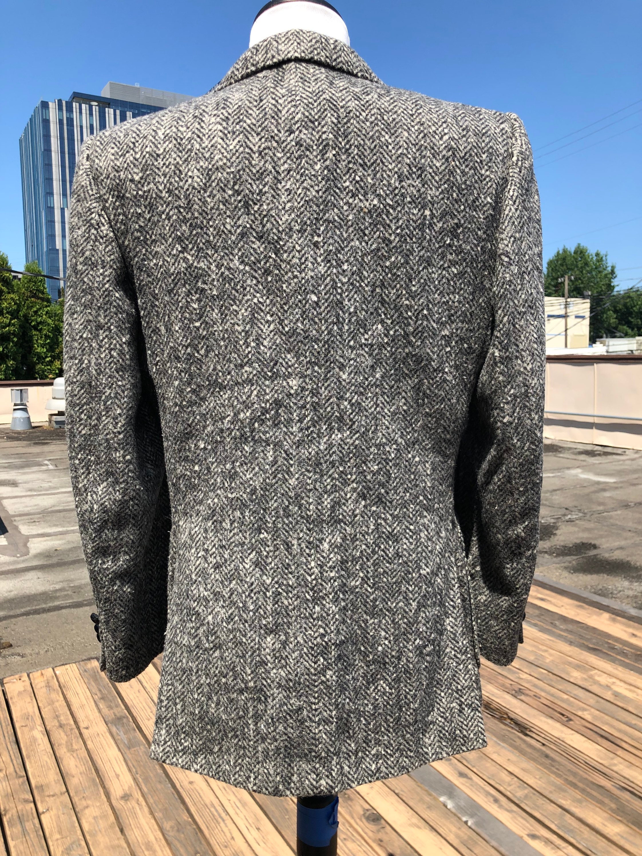 Mens Thick Tweed Wool Gray Grey Herringbone Striped Woven Mens Thick Tweed Wool Gray Grey Herringbone Striped Woven