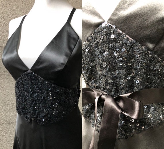 Charcoal Silk Satin Charmeuse Halter Slip Gown 90… - image 7